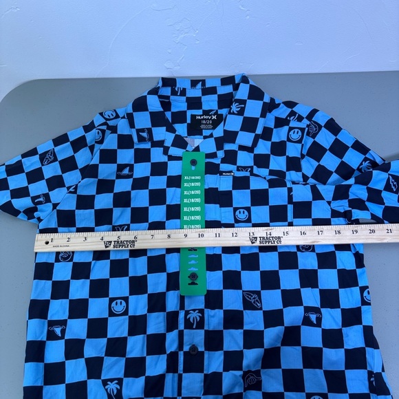 Hurley NWT Boys XL 18/20 Button Front Shirt Checkered Skater Skull NEW Blue - Picture 6 of 7